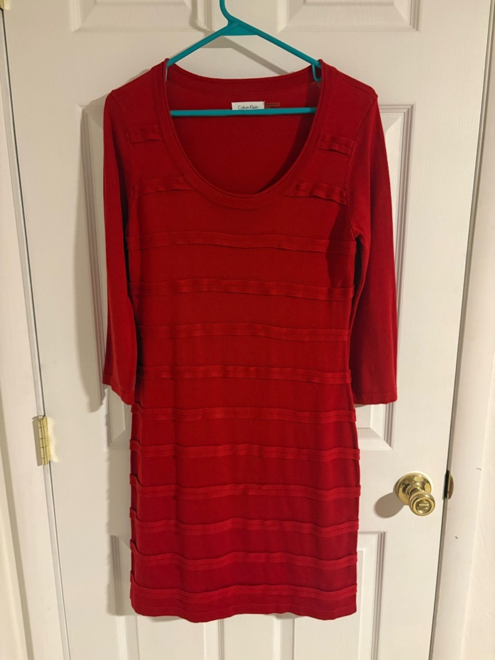 Calvin Klein Scarlet Scoop-Neck Ribbed Knit Dress
